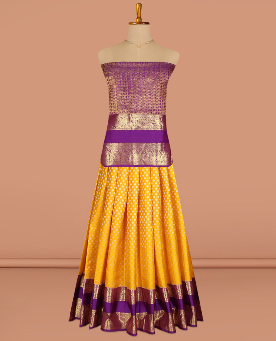 Yellow Pure Silk Pavadai Material Set