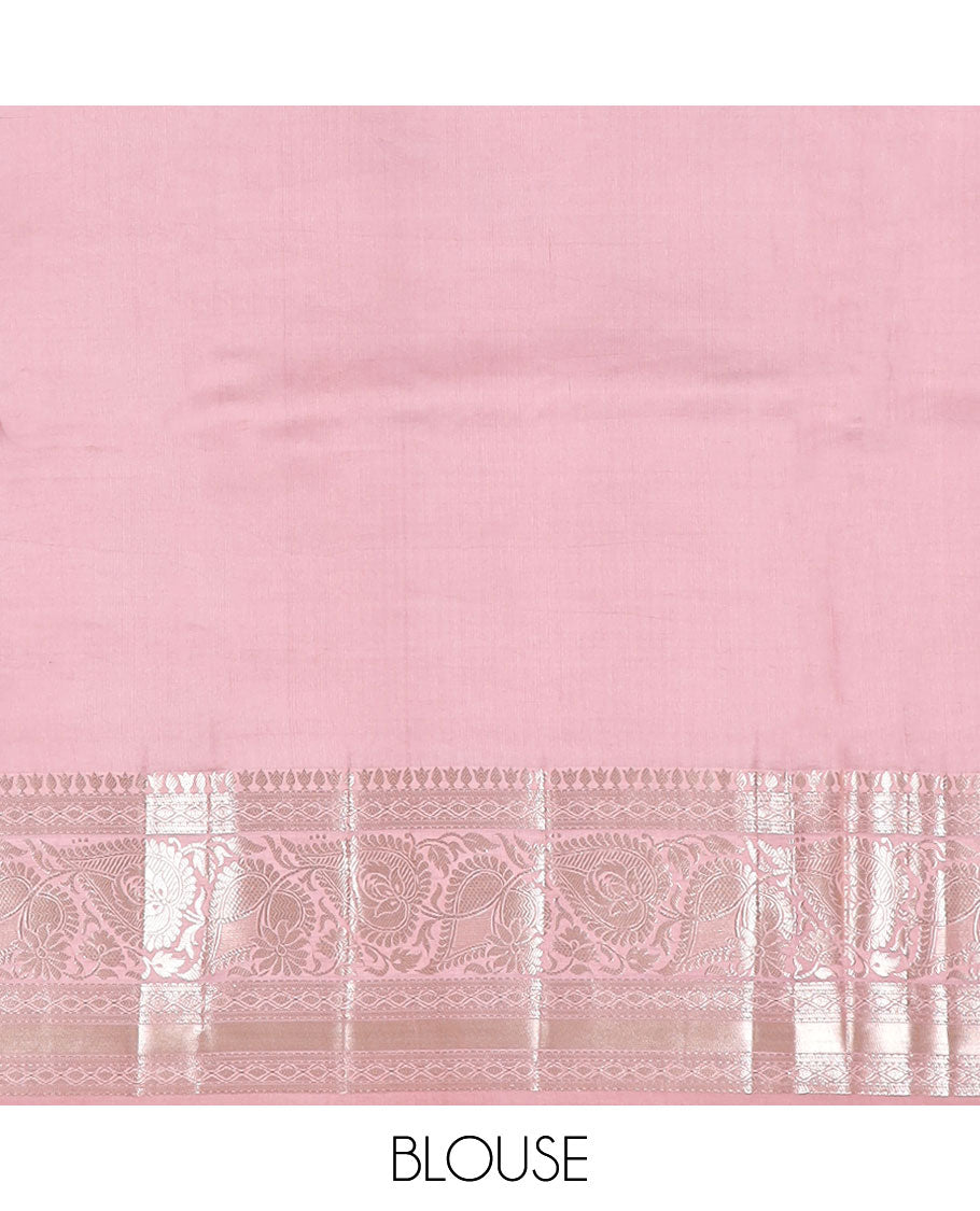 Red floral motifs raw mango silk saree with contrast zari design border & floral design pallu