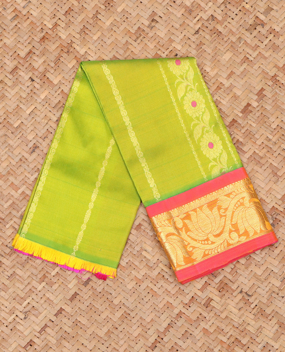 Leaf Green Pure Silk Navarathna Pavadai Material Set
