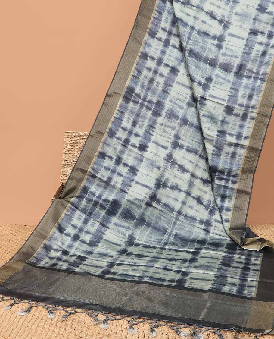 Blue tie and dye style design tussar saree with contrast zari design border & striped pallu