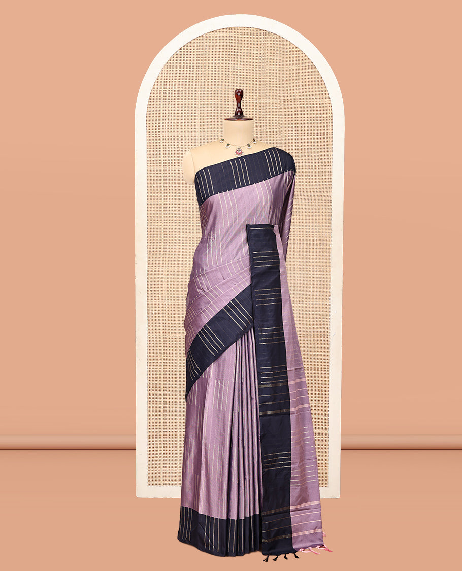 Lavender Arani Saree Features Zari Buttas, a Contrast Zari Buttas Border, Pallu of Zari Stripes, and a Matching Blouse