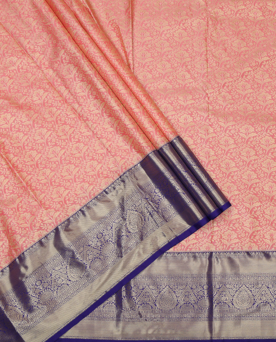 Pink Art Silk Pavadai Material, Decorated with Jacquard Design, Contrast Traditional Zari Design Border, and a Contrast Blouse
