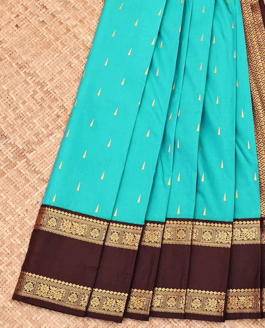 Blue Budget Silk Saree, Embellished with Temple Zari Buttas All Over Its Body, Complemented by a Contrast Traditional Zari Design Border, Pallu of Jaal Design, and Paired with a Contrast Blouse