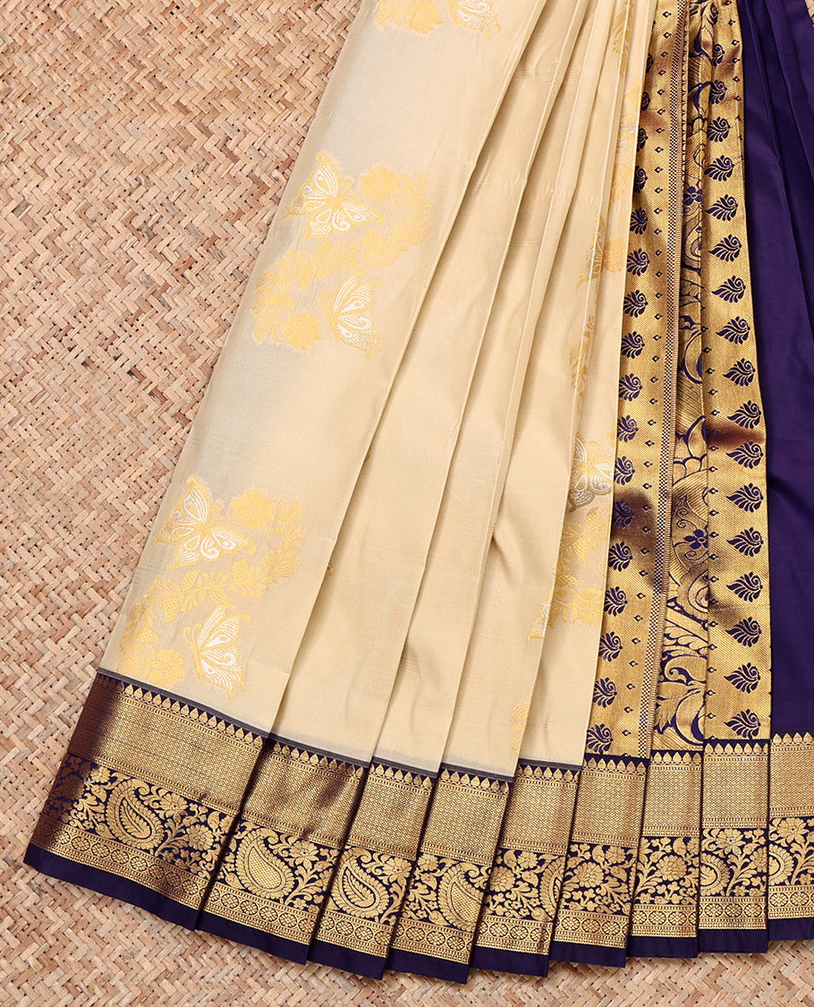 Sandal Budget Silk Saree, Finely Crafted with Zari Buttas, a Contrast Traditional Zari Border, Intricate Pallu, and a Contrast Blouse