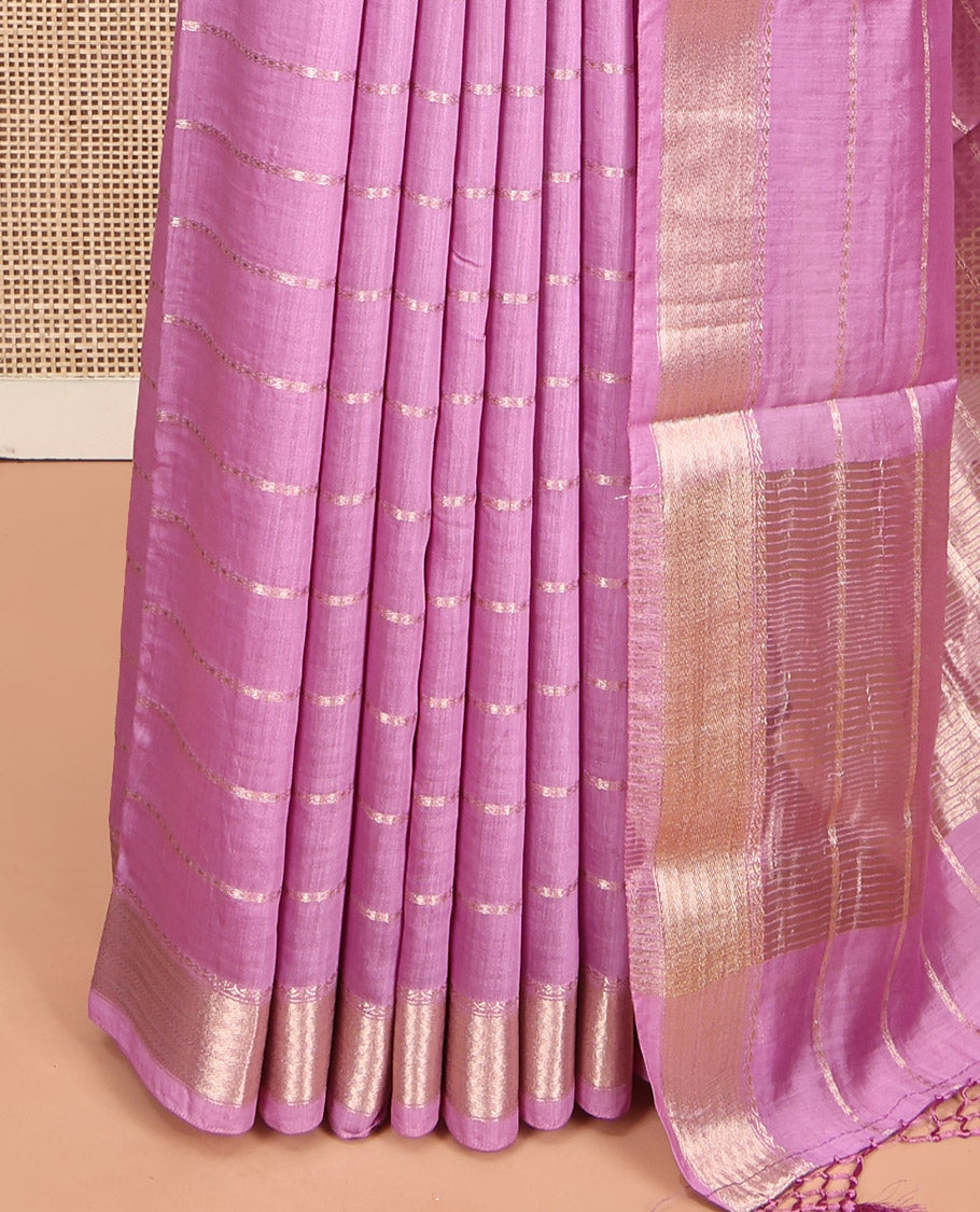 Pink Assam Silk Saree, Finely Crafted with Zari Stripes, a Traditional Zari Border, a Pallu Steeped with Zari Stripes, and a Contrast Blouse