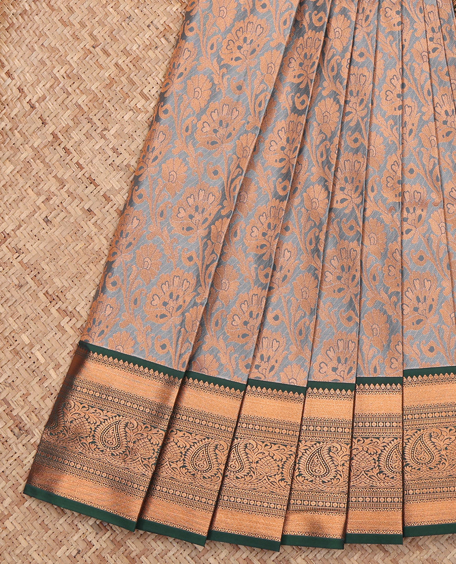 Grey Budget Silk Saree, Enriched with Jacquard, a Contrast Traditional Zari Border, Grand Pallu, and a Contrast Blouse