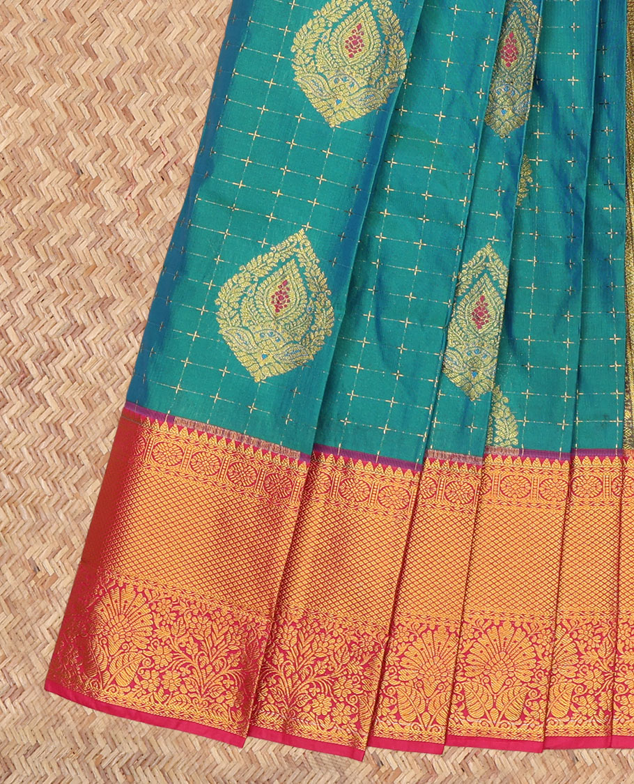 Blue Budget Silk Saree, Accentuated with Zari Buttas, a Contrast Traditional Zari Border, Grand Pallu, and a Contrast Blouse