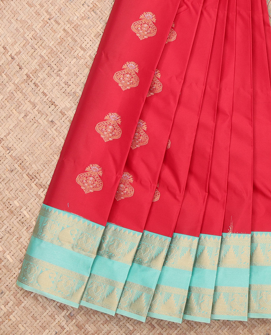 Red Contrast Rettai Pattu Border Budget Silk Saree