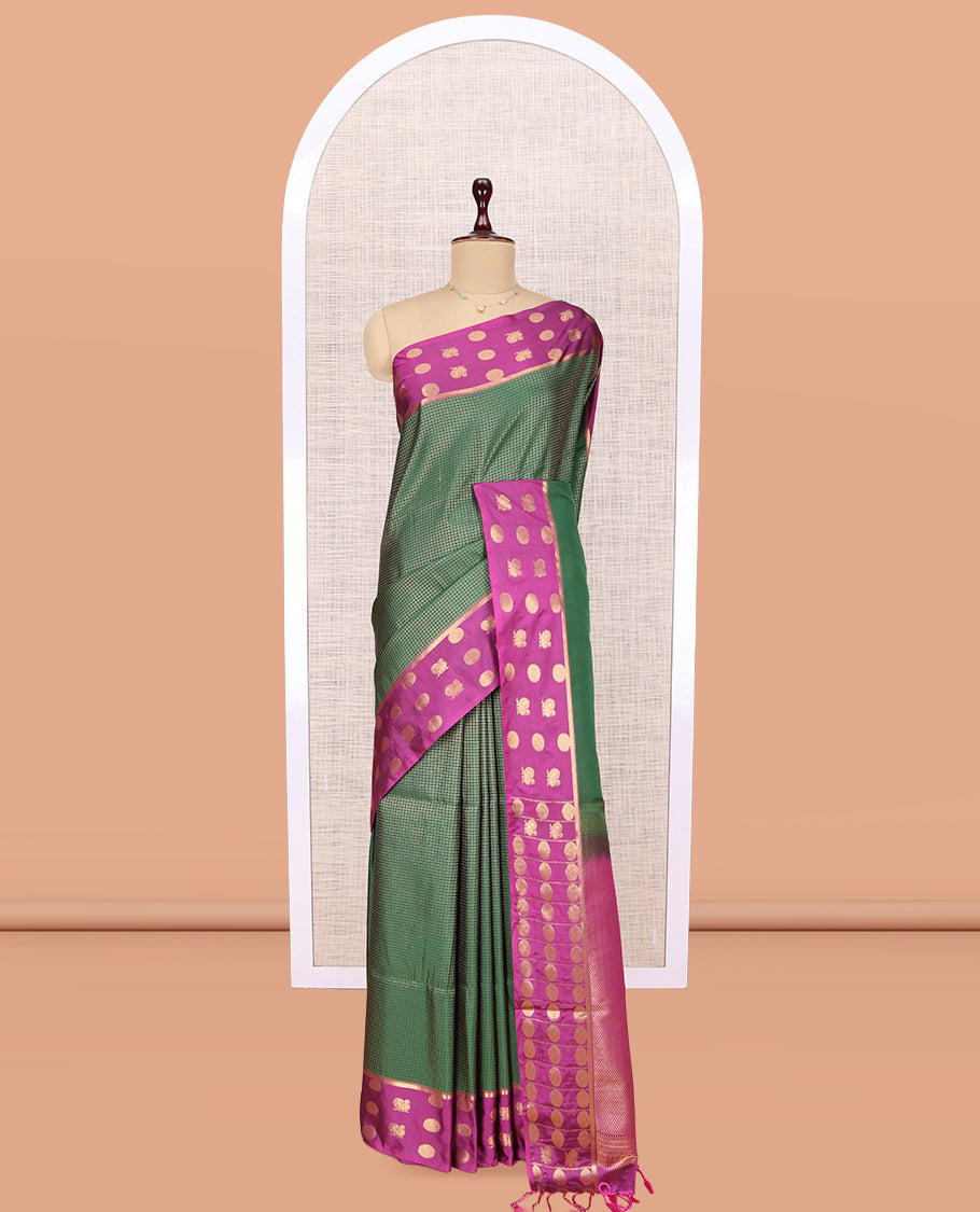 Green Peacock Micro Checks Budget Silk Saree
