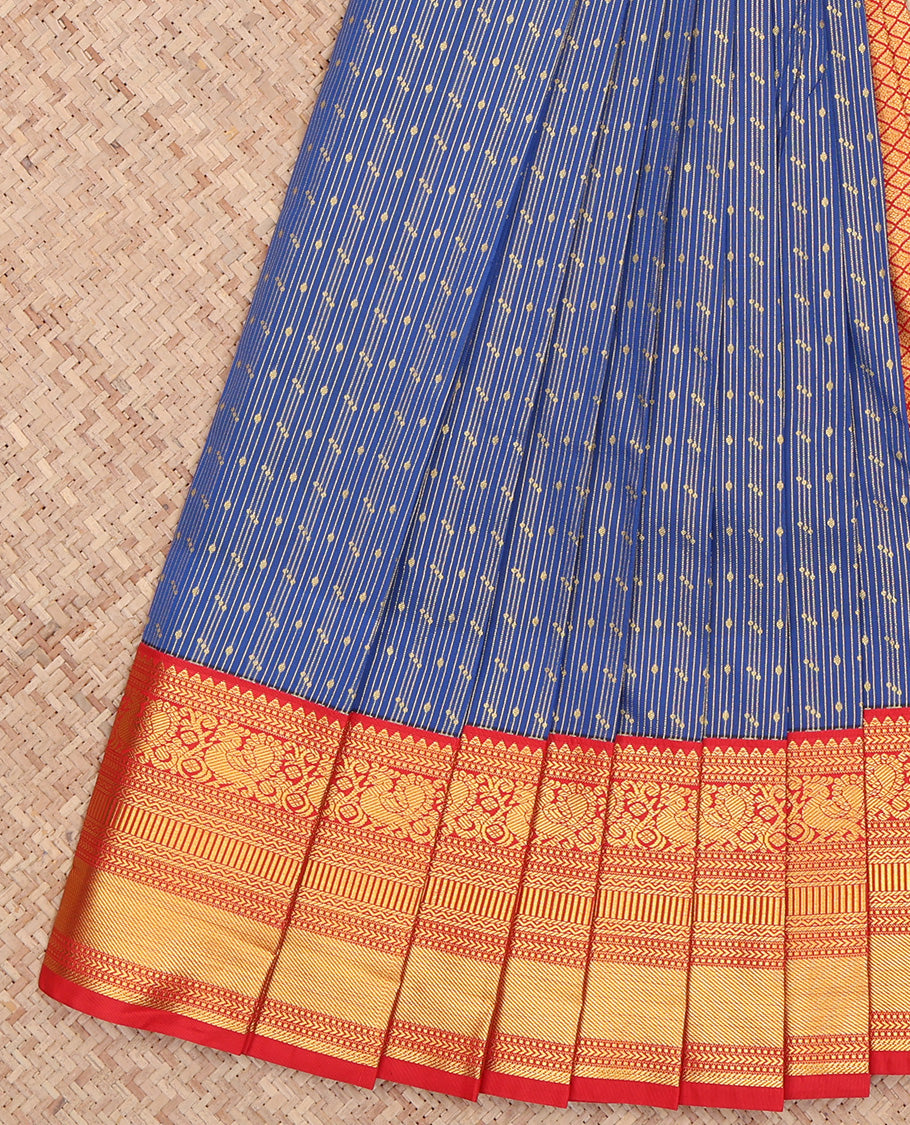 Blue Contrast Traditional Zari Design Budget Silk Saree