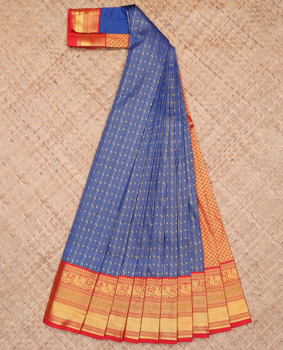 Blue Contrast Traditional Zari Design Budget Silk Saree