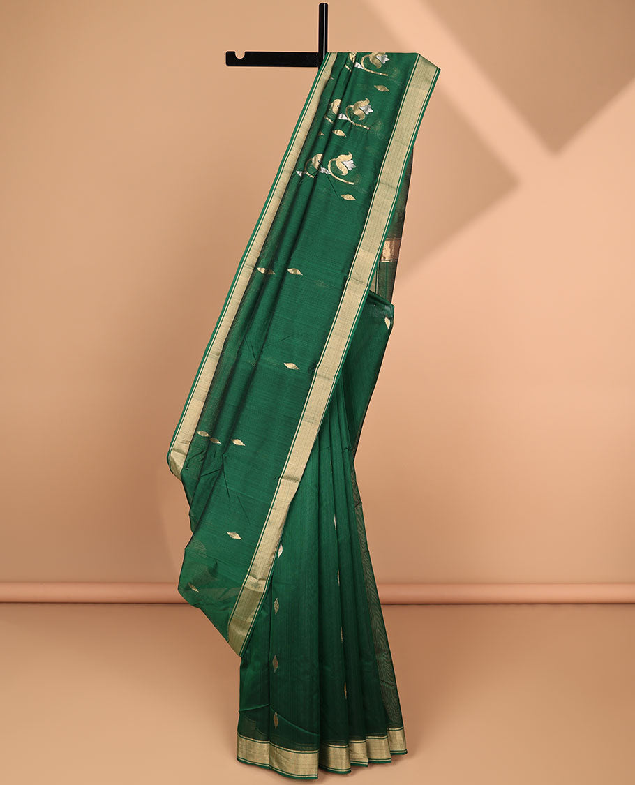 Green all over floral design maheswari cotton saree with self zari border