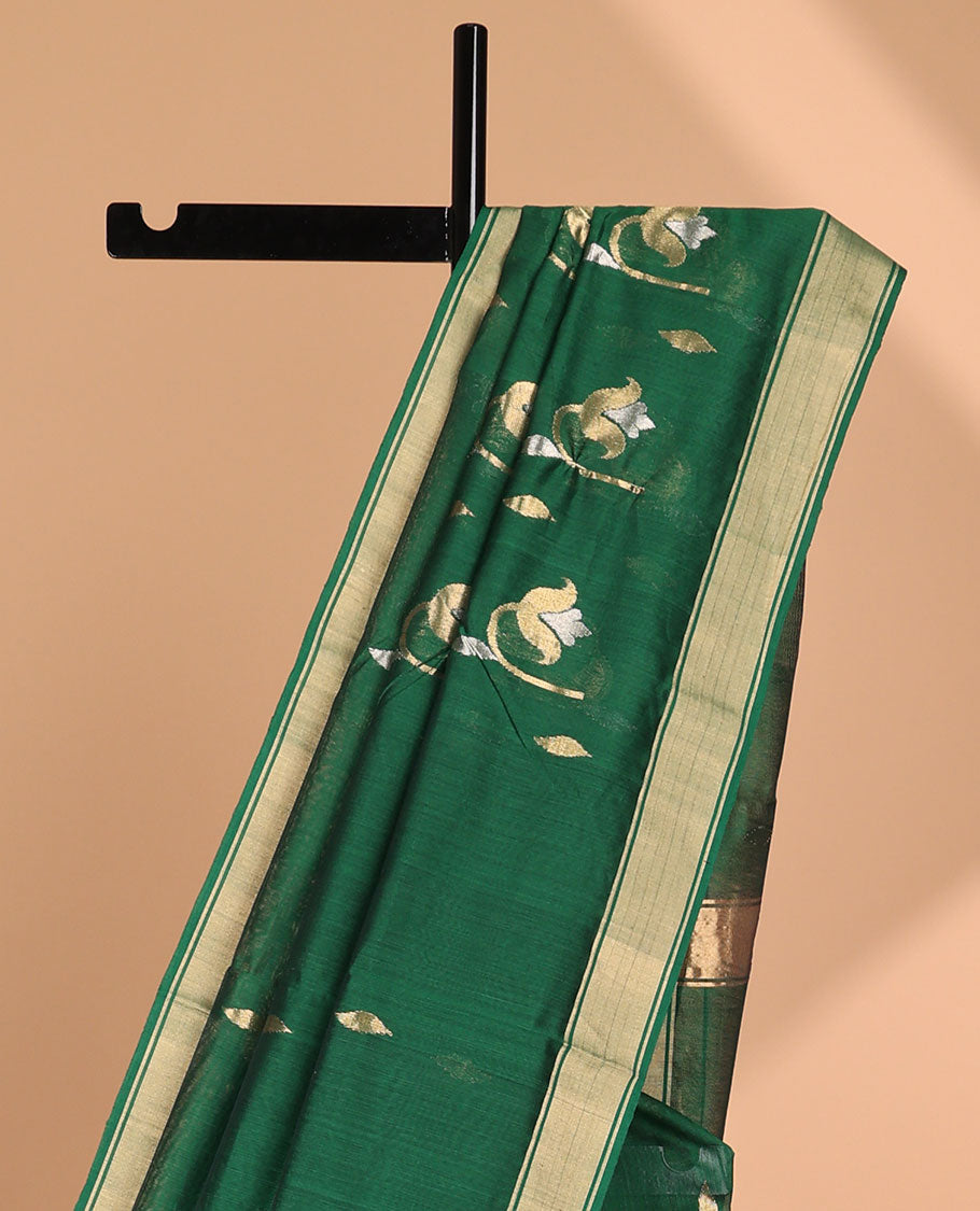 Green all over floral design maheswari cotton saree with self zari border