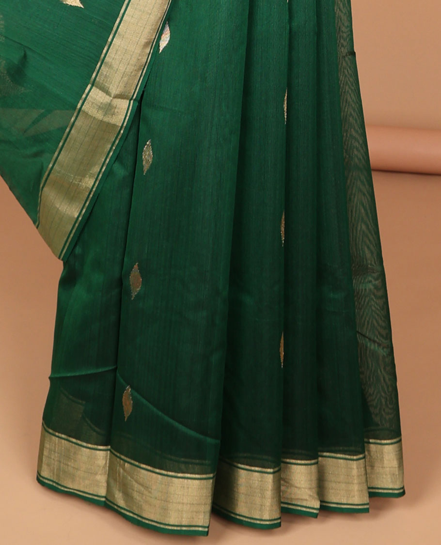 Green all over floral design maheswari cotton saree with self zari border