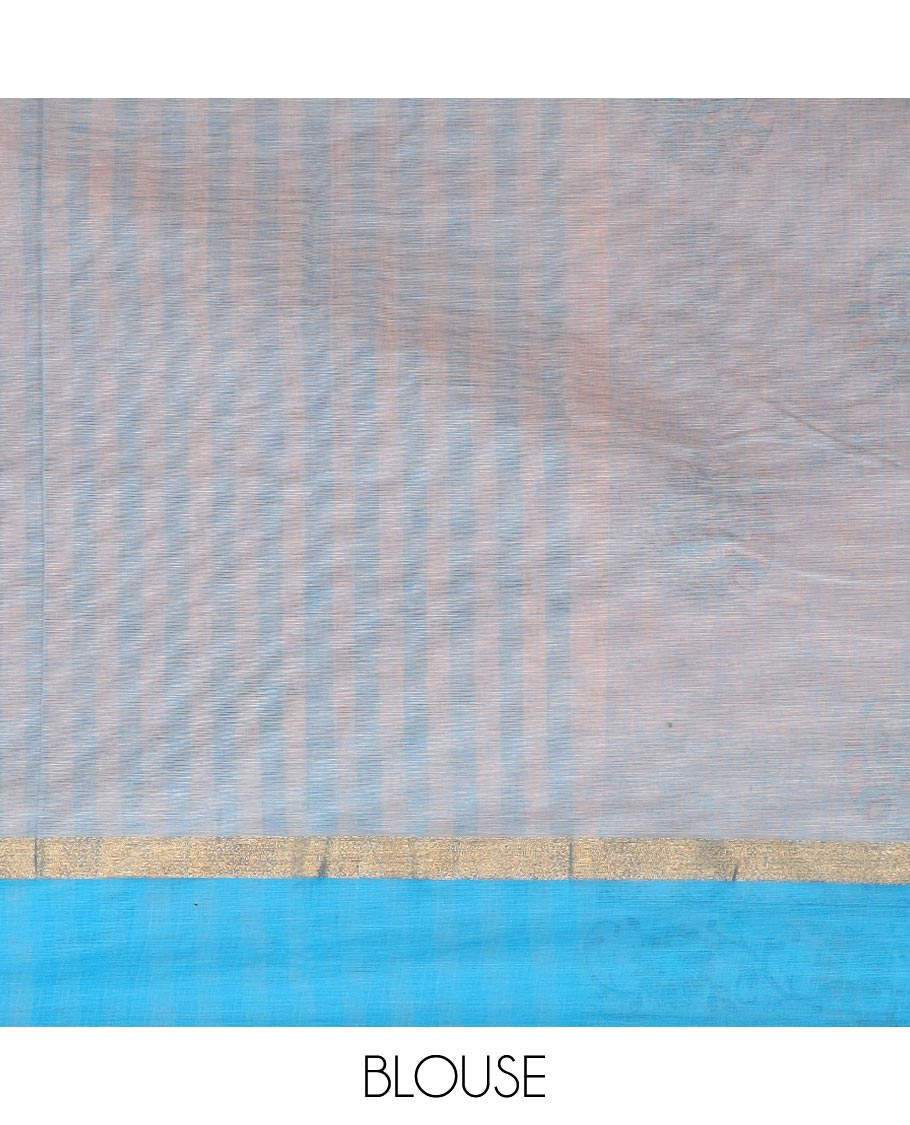 Orange musical instruments printed Chirala cotton saree, contrast floral creeper printed border, and striped pallu