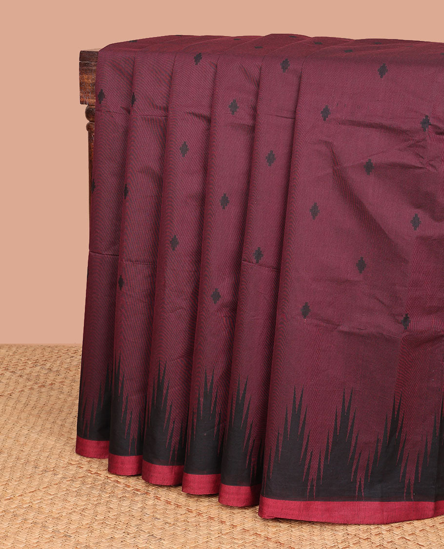 Maroon floral design coimbatore cotton saree with contrast border & floral design pallu