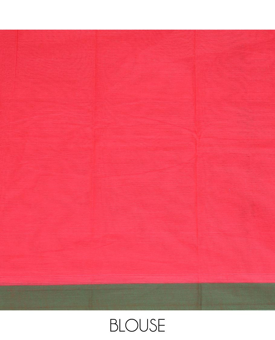Red floral motifs kanchi cotton saree with contrast border & floral design pallu