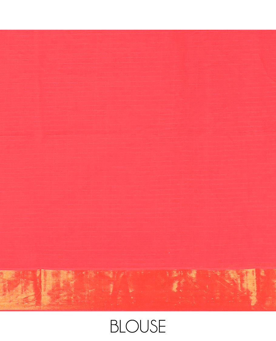 Dazzling red striped jute cotton saree, gleaming zari border & striped pallu