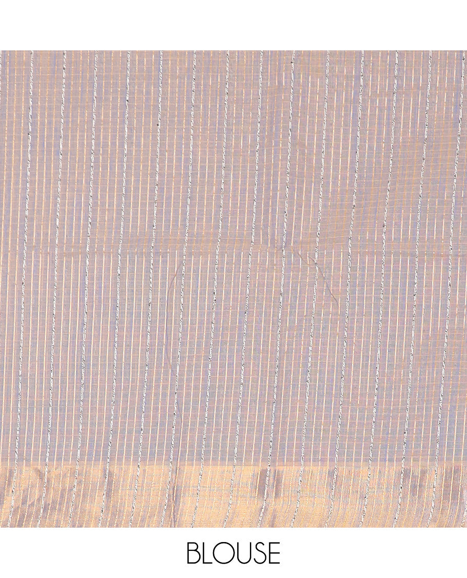 Grey sparesly striped jute cotton saree, bavanji border, and striped pallu