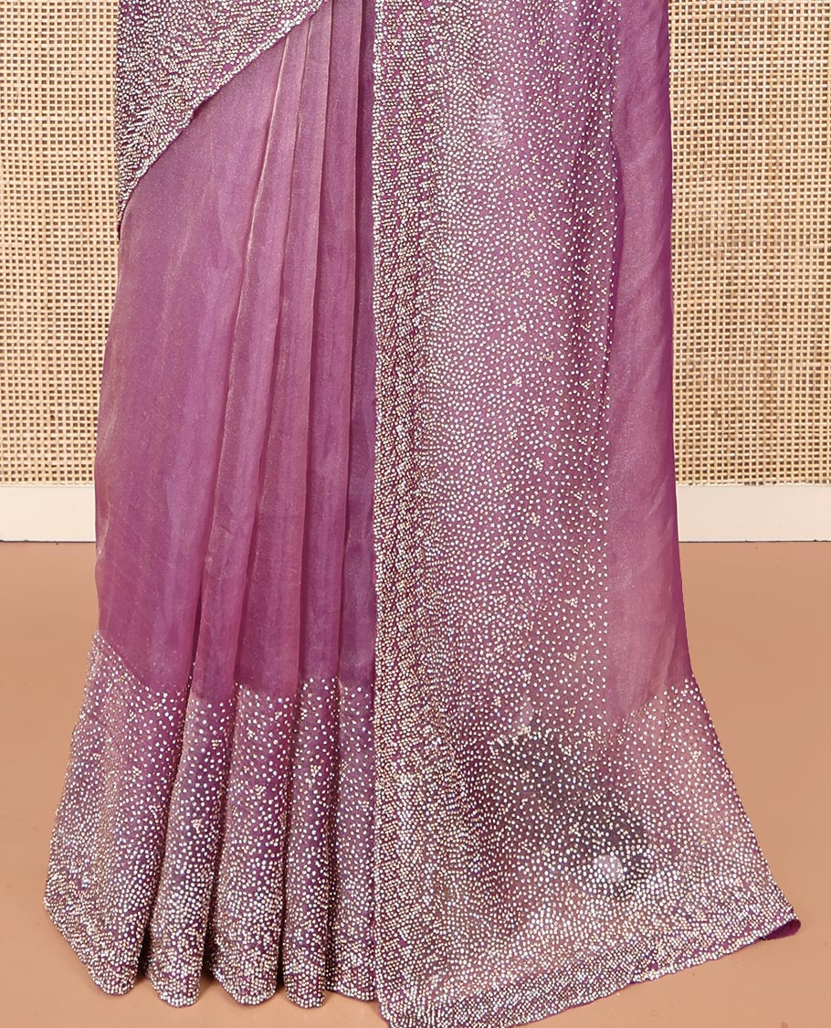 Lavender Fendi Silk Saree with Swarovski Stonework Border, and a Stonework Blouse