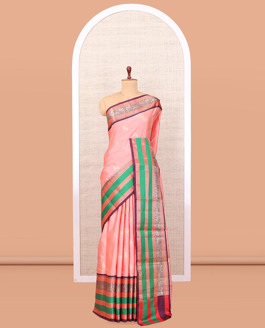 Pink Deer Butta Semi-Soft Silk Saree
