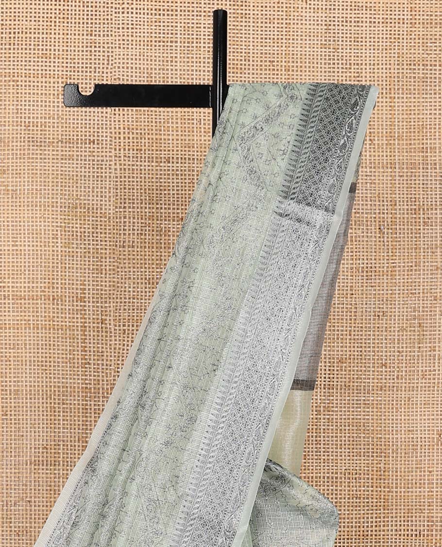 Pastel green intricately designed fancy kota saree, traditional design border & striped pallu