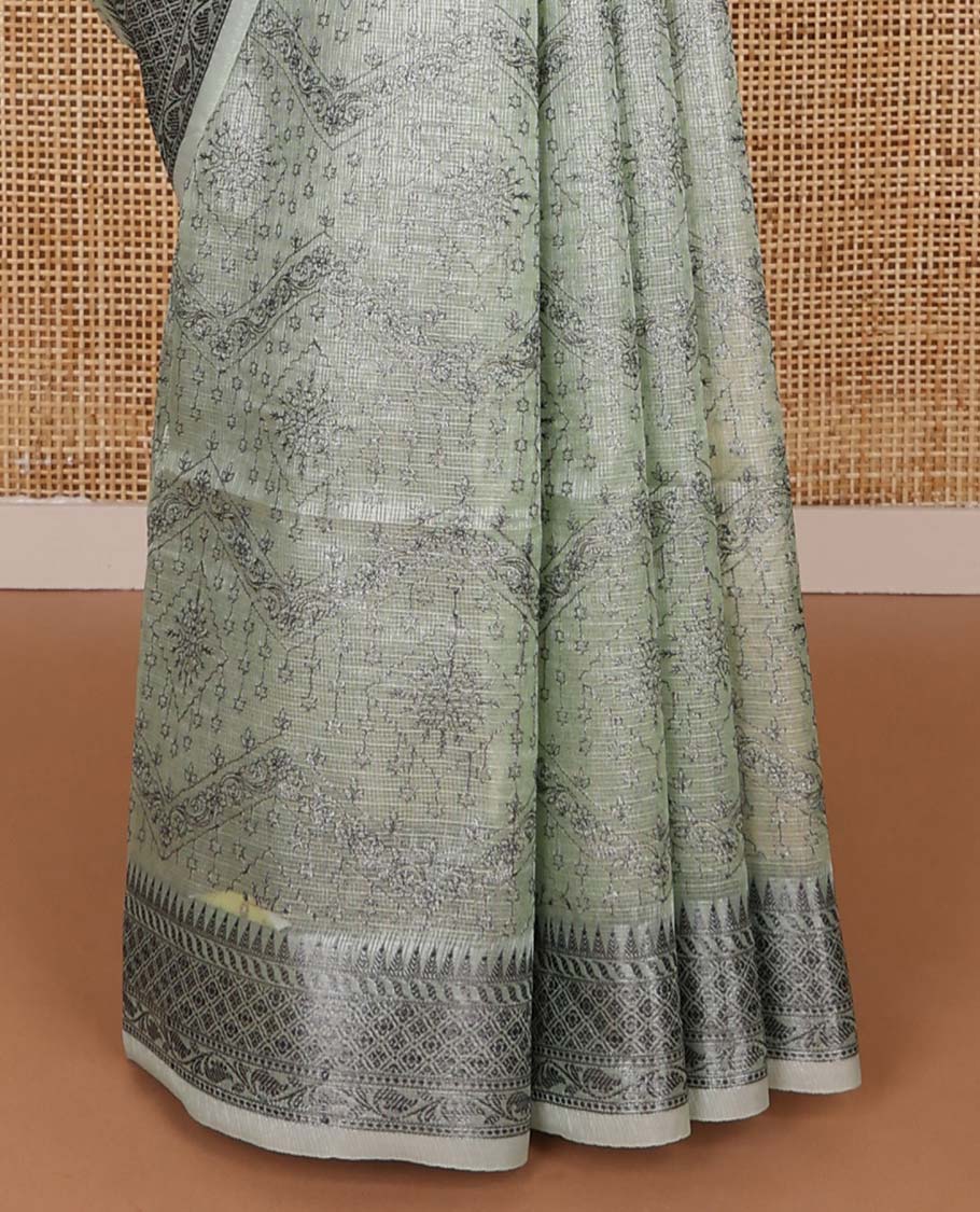 Pastel green intricately designed fancy kota saree, traditional design border & striped pallu
