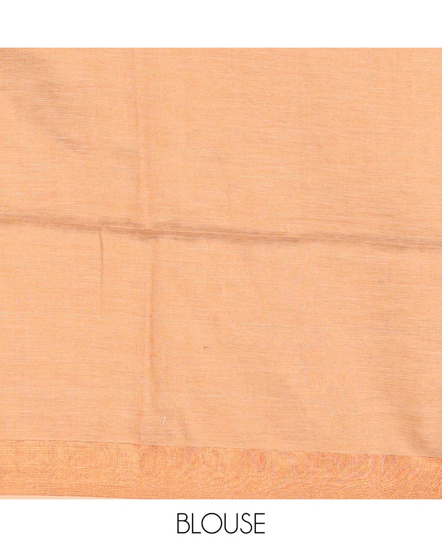 Sandal plain design linen cotton saree, bavanji zari border, and striped pallu
