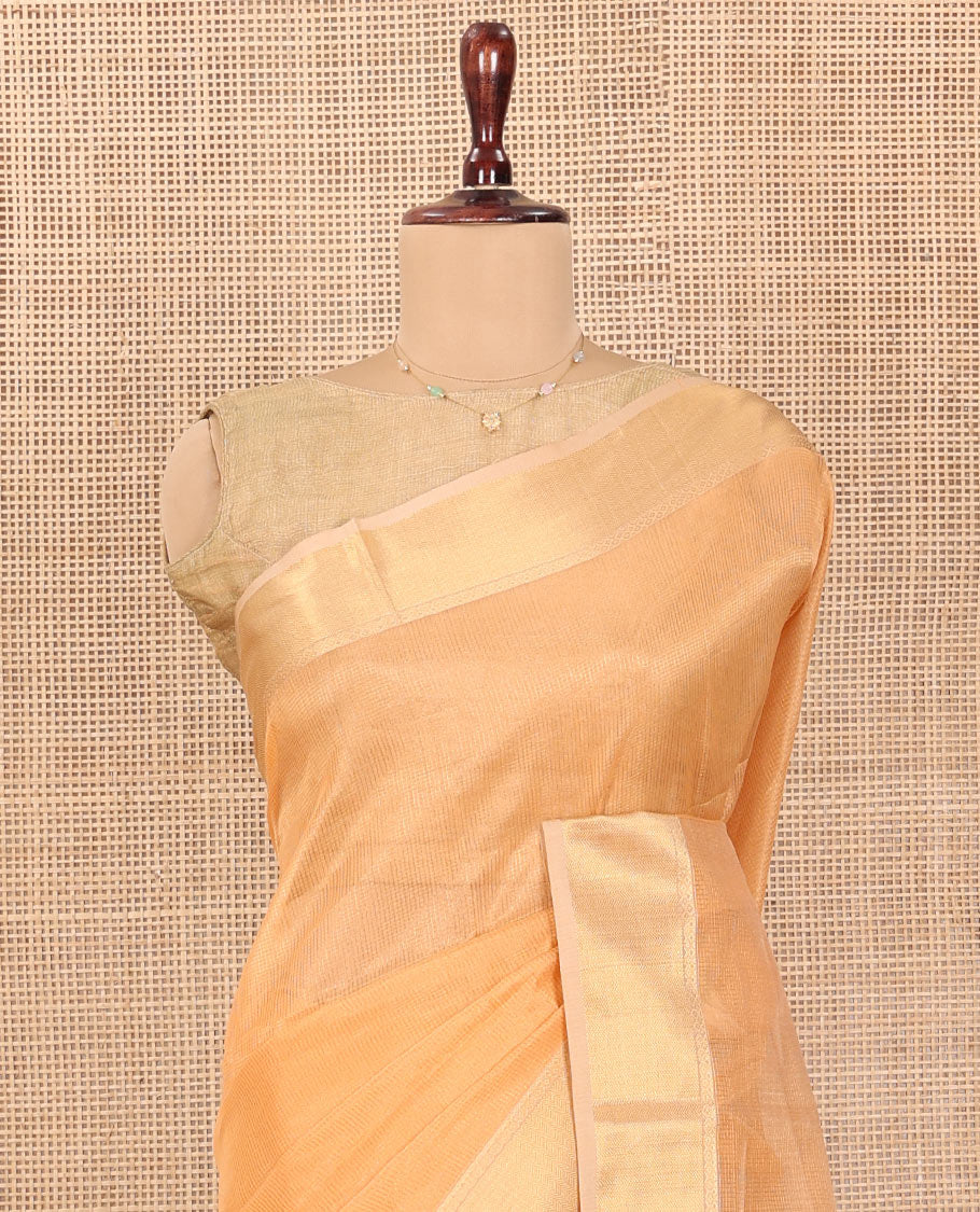 Orange Maheshwari Cotton Saree, Sparsely Woven with Stripes All Over Its Body, Complemented by Contrast Zari Bavanji Border, Pallu of Zari Stripes, and Paired with a Contrast Blouse