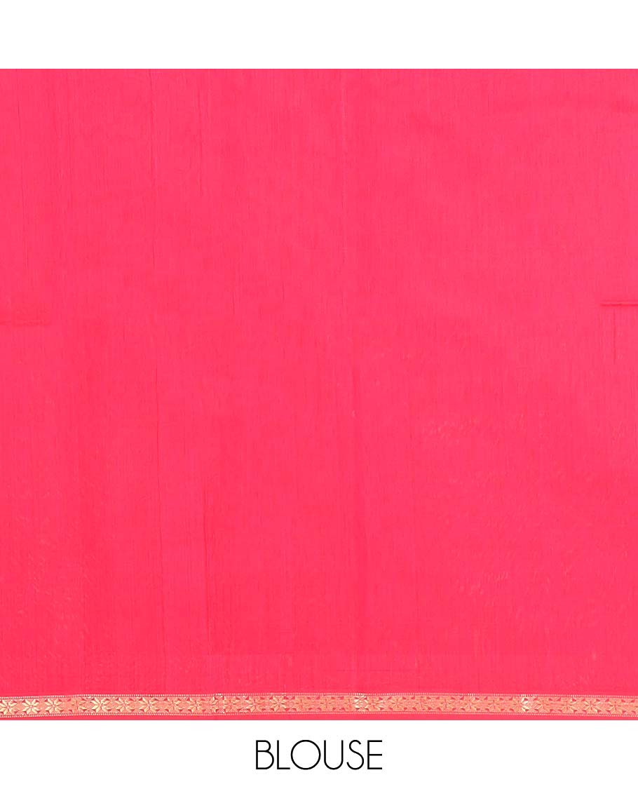 Red Maheshwari Cotton Saree Embellished with Zari Buttas, Highlighted with a Traditional Zari Piping Border, Pallu Decked Up with Zari Stripes and Floral Buttas, and Paired with a Matching Blouse