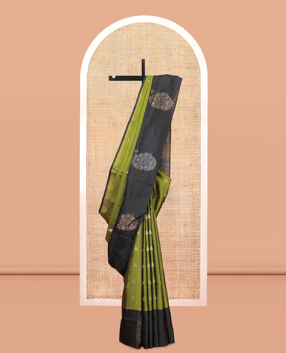 Green Mayuri Lite Silk Mix Saree, Graced with Zari Buttas, Complemented By Contrast Border of Paisley Buttas, a Grand Jaal Pallu, and a Contrast Blouse
