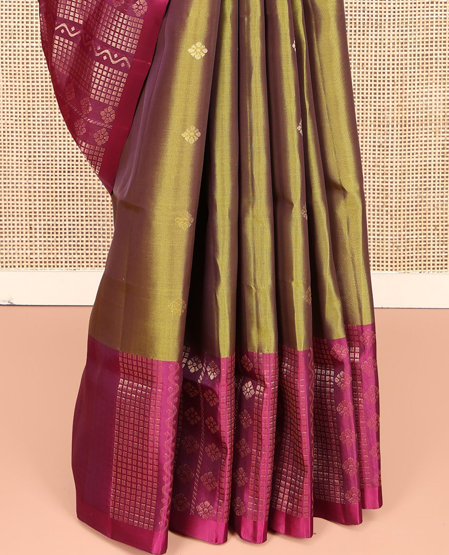 Green Mayuri Lite Silk Mix Saree, Graced with Zari Buttas All Over Its Body, Complemented by a Contrast Geometric Patterned Border, Grand Pallu, and Paired with a Contrast Blouse