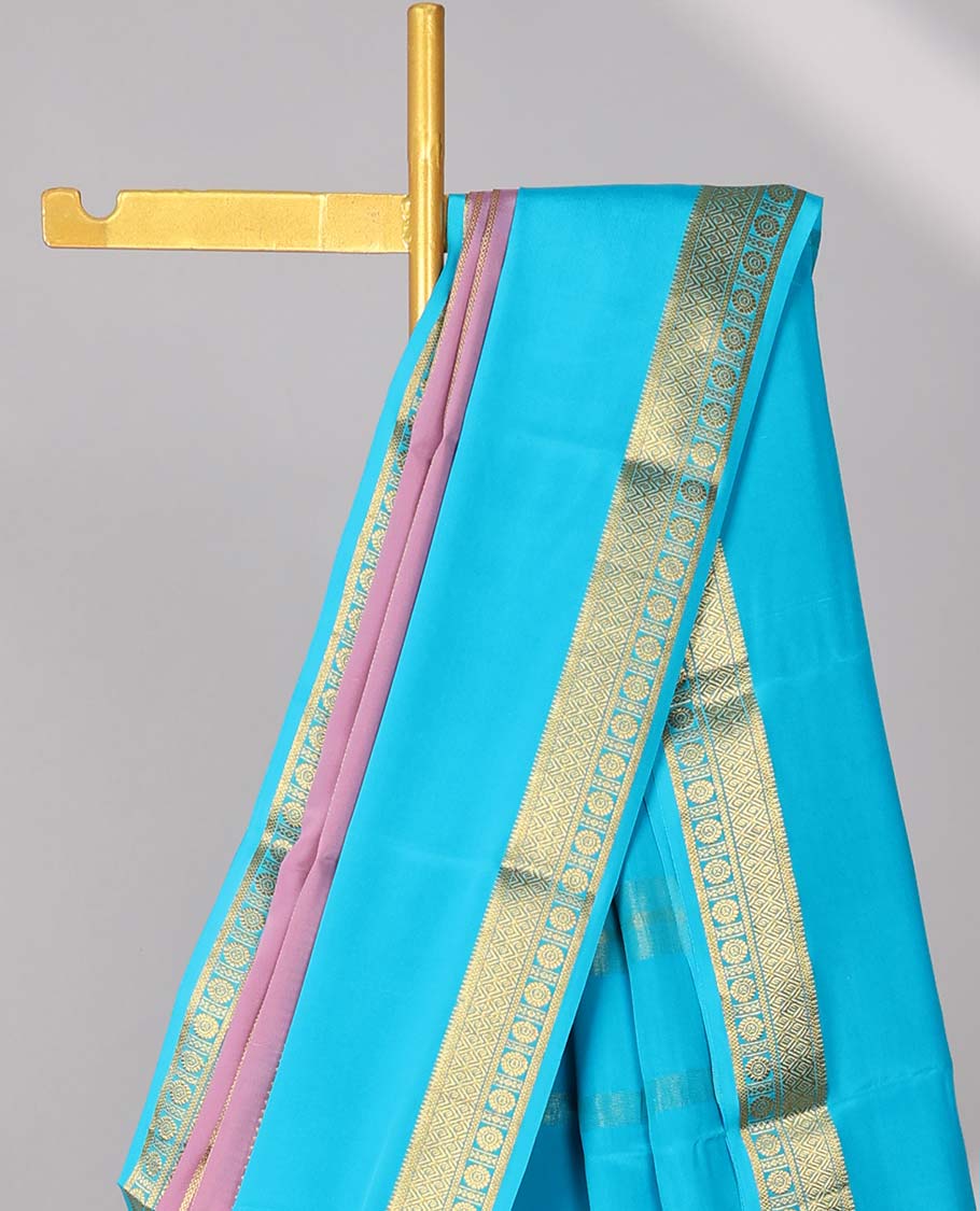Multi colored striped mysore silk saree with contrast zari border & striped zari pallu