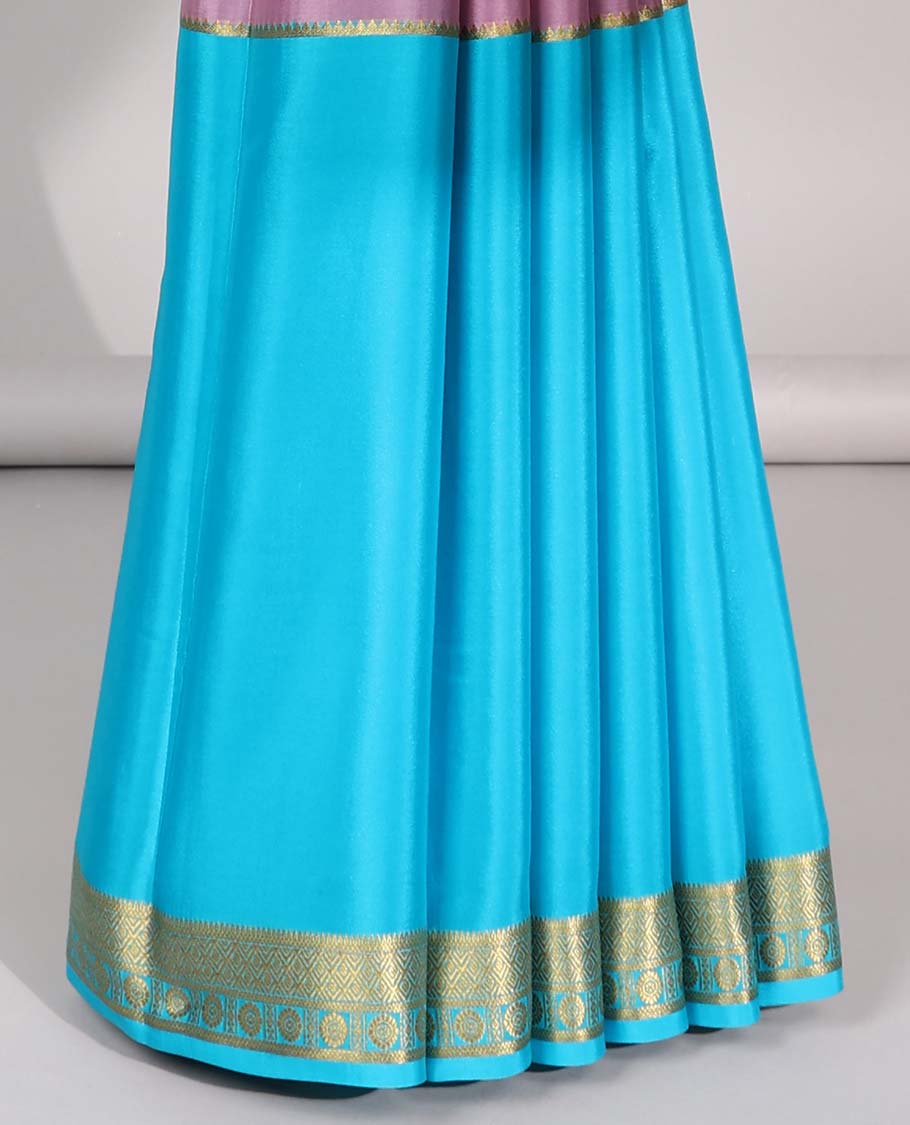 Multi colored striped mysore silk saree with contrast zari border & striped zari pallu