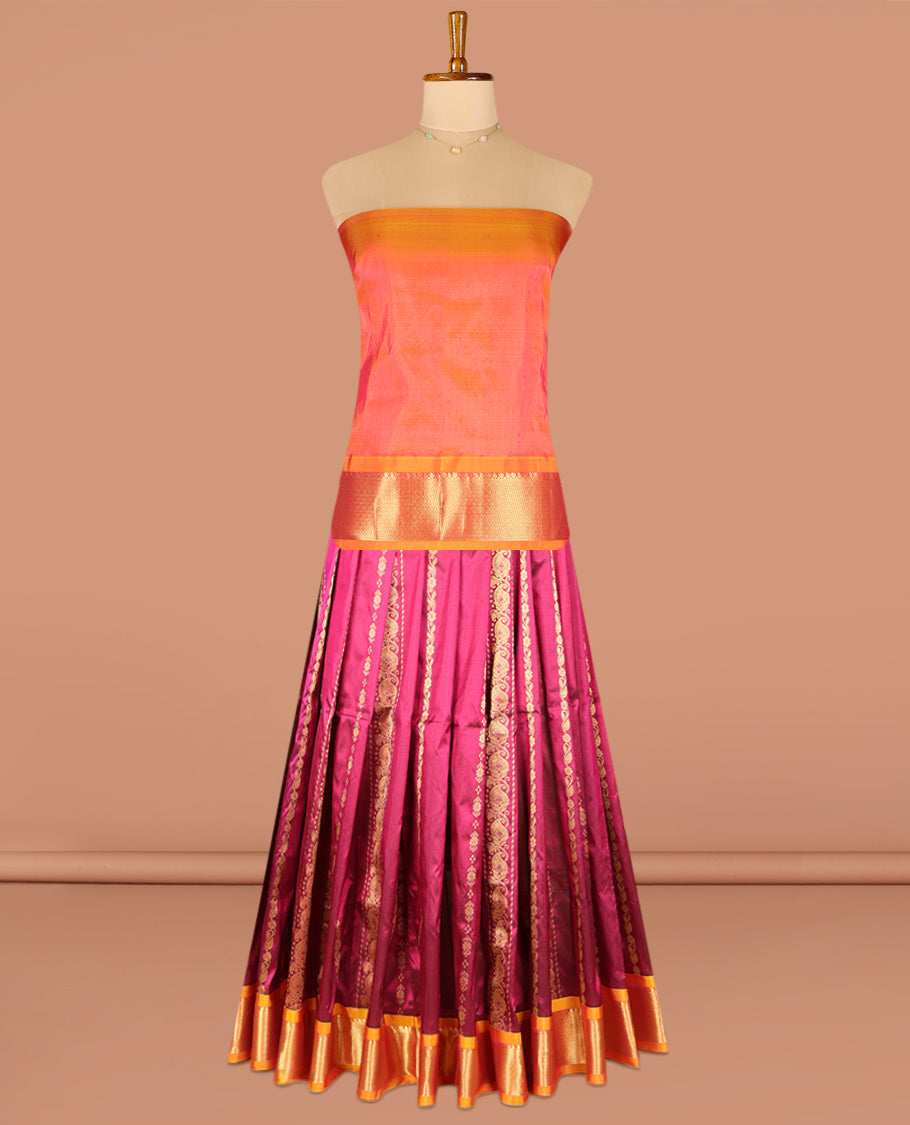 Maroon Pure Silk Navarathna Pavadai Material Set