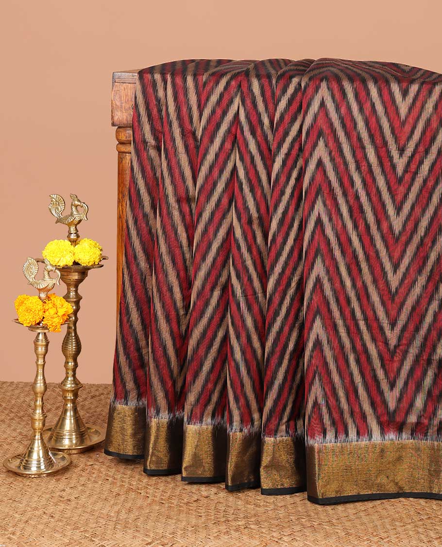 Red with black pochampalli thread weaving soft kota sare with zari bawanchi border & poocham palli weaving pallu along with plain blouse