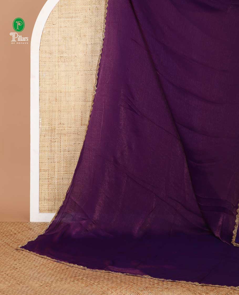 Purple fendy chiffon saree with hand work border & self pallu along with hand work blouse