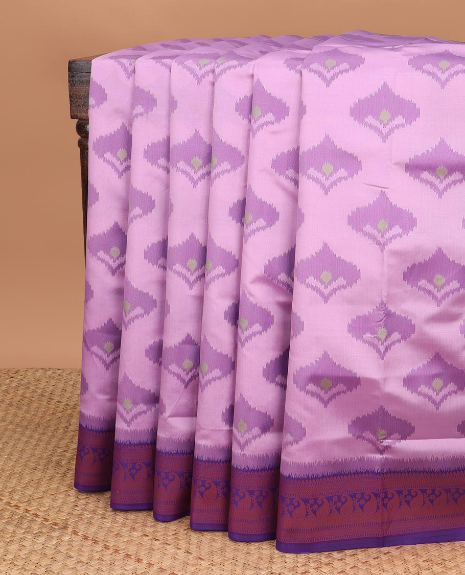 lavender pattola design mulberry silk saree with carry, zari design border & self empose with fancy tissue blouse