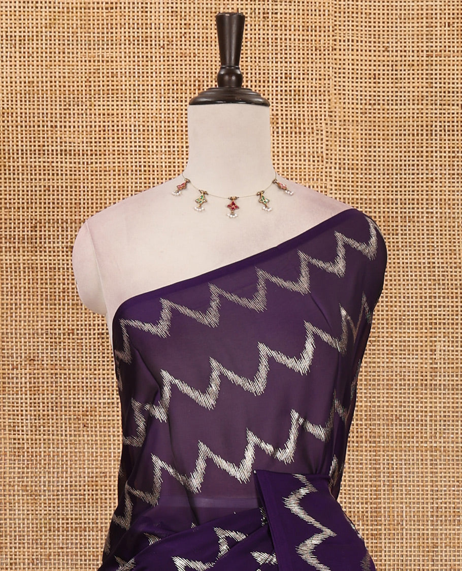 Borderless violet zig-zag stripes foil printed rangoli saree, running blouse