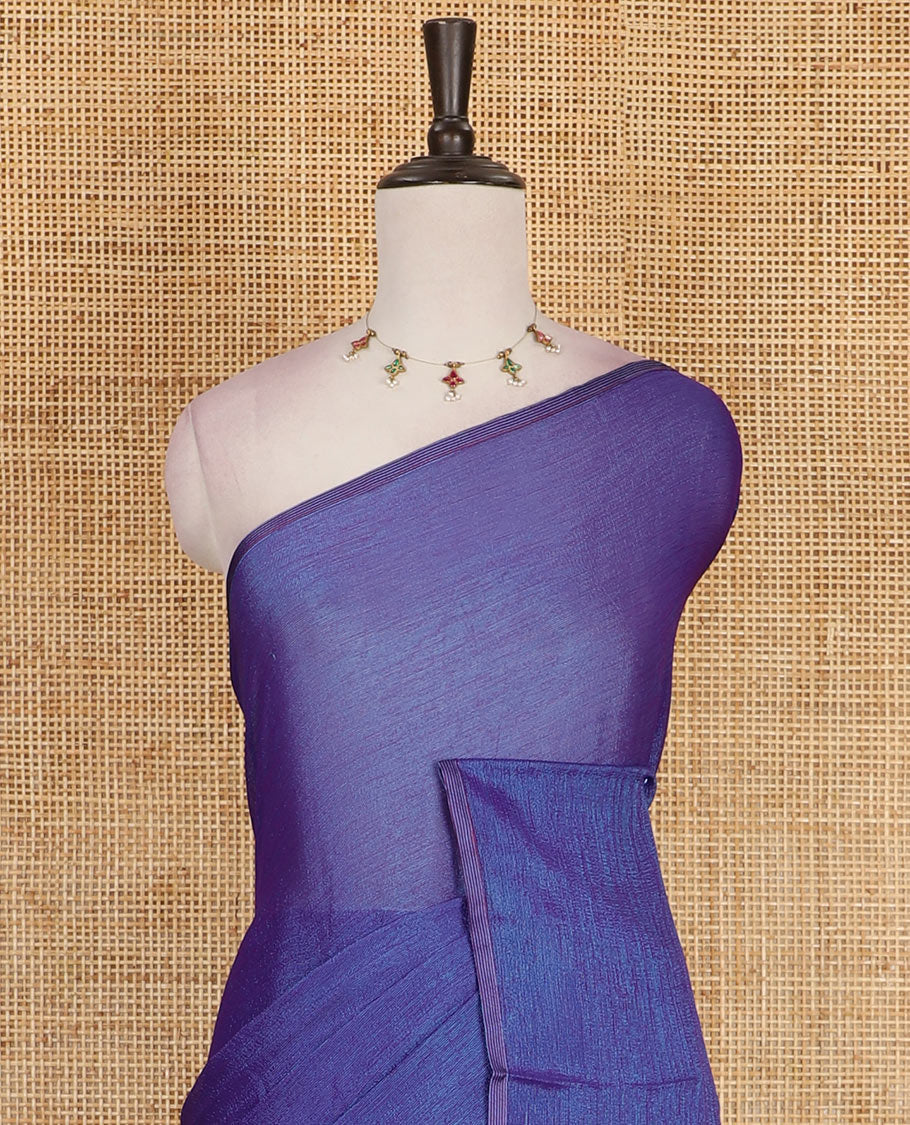 Borderless violet plain design viscose saree,flower motifs printed matching blouse