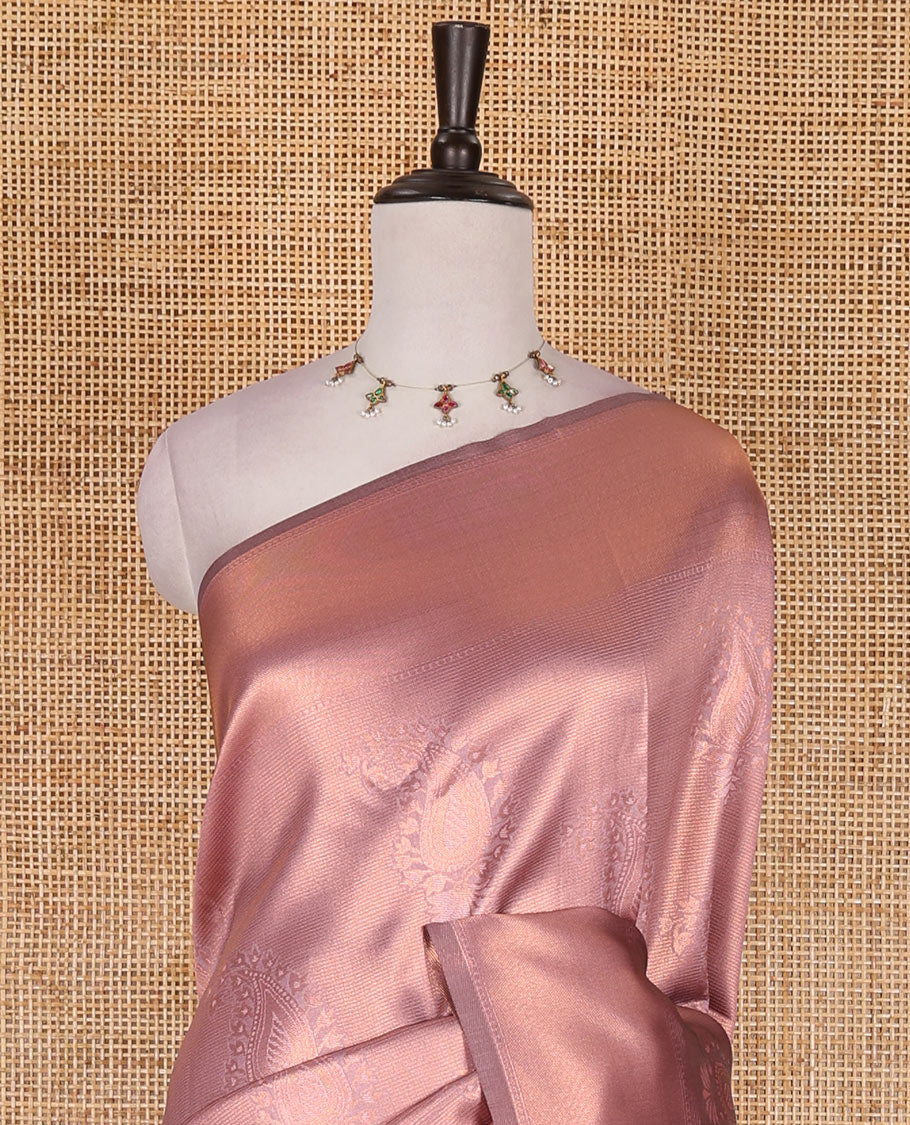 Pink paisley zari jacquard Kanchi tissue saree, zari border, pallu steeped with paisleys, and jacquard matching blouse