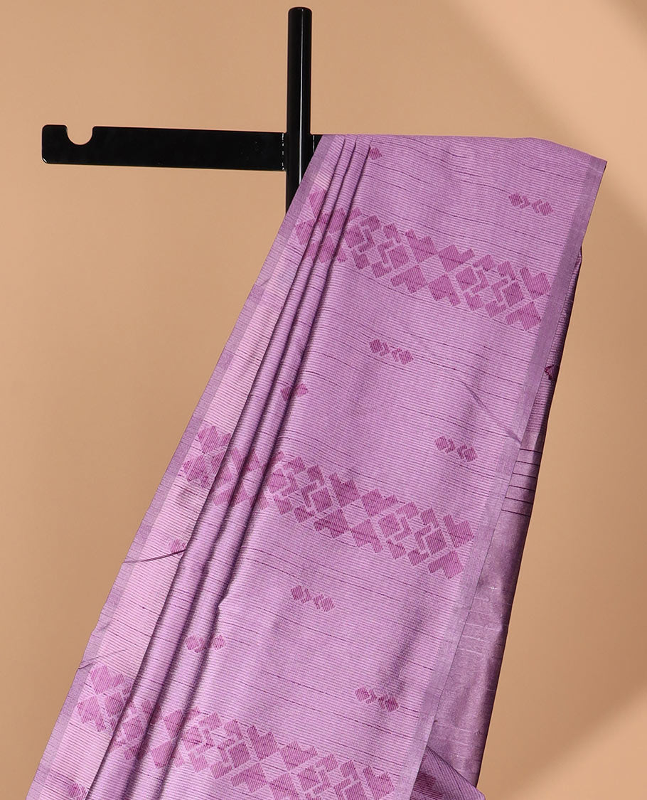 Borderless purple jumping style design semi jute saree with plain pallu & lining blouse