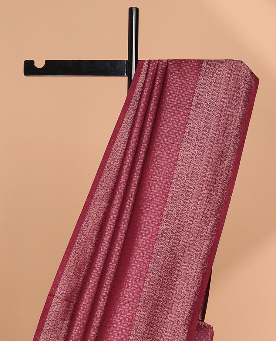 Wine antique zari weaving softy silk saree with antique zari border & small zari butta blouse