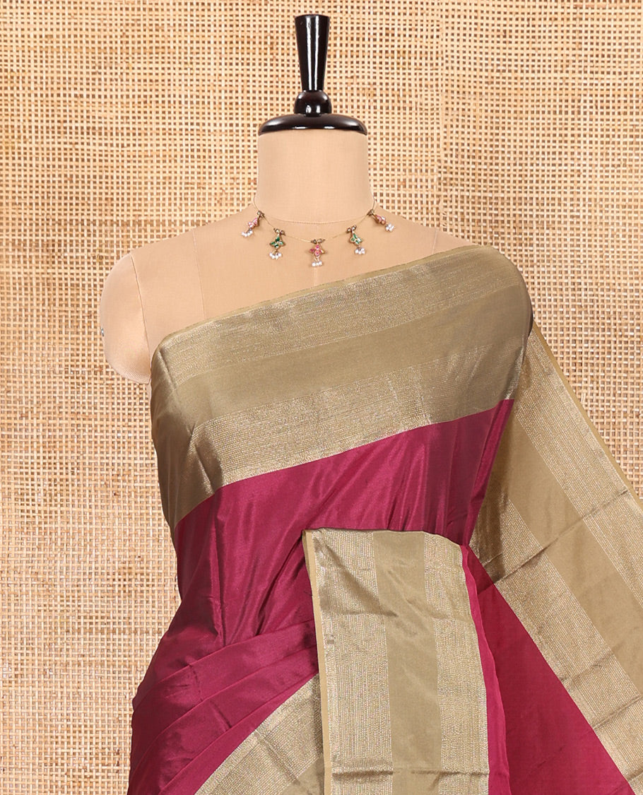 Purple Plain Semi-Soft Silk Saree, Complemented by a Contrast Horizontally Zari Striped Border, Sparsely Striped Pallu, and a Matching Blouse