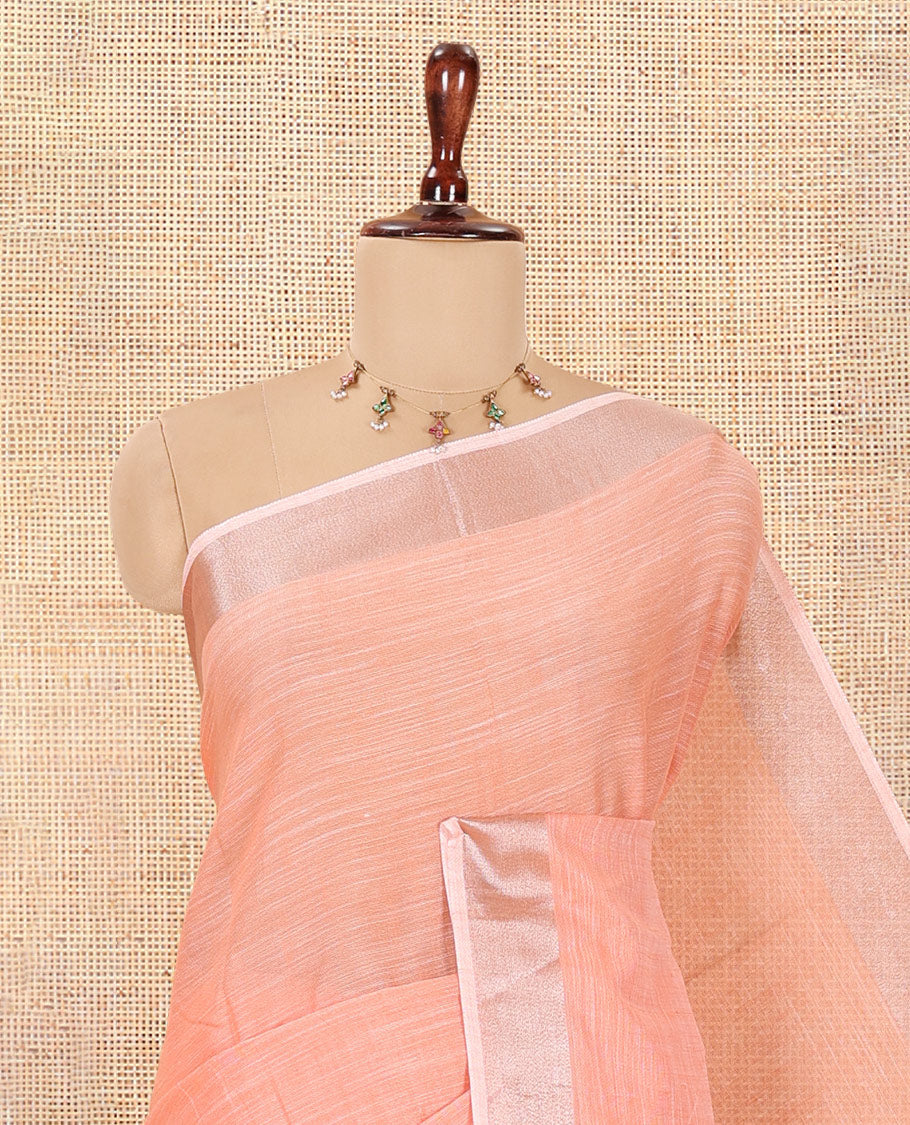 Orange Plain Linen-Cotton Saree, a Zari Border, Striped Pallu, and a Matching Blouse