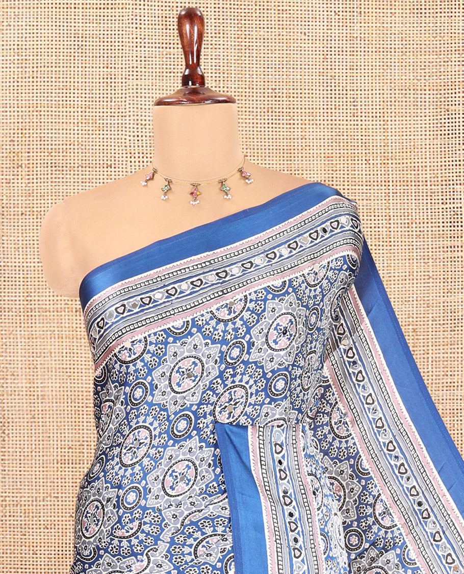 Blue Satin Crepe Saree