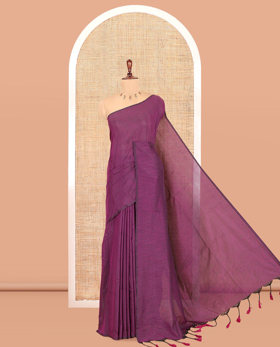 Borderless Purple Plain Khadi Cotton Saree