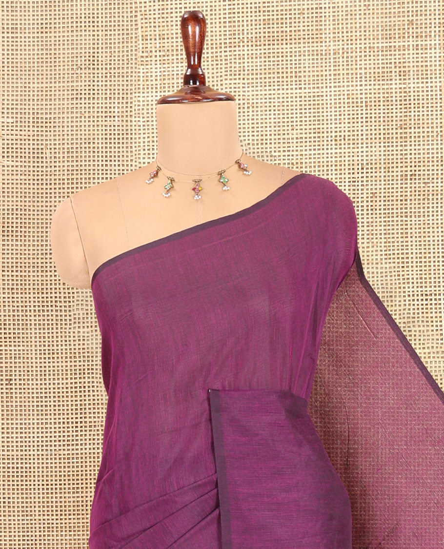 Borderless Purple Plain Khadi Cotton Saree