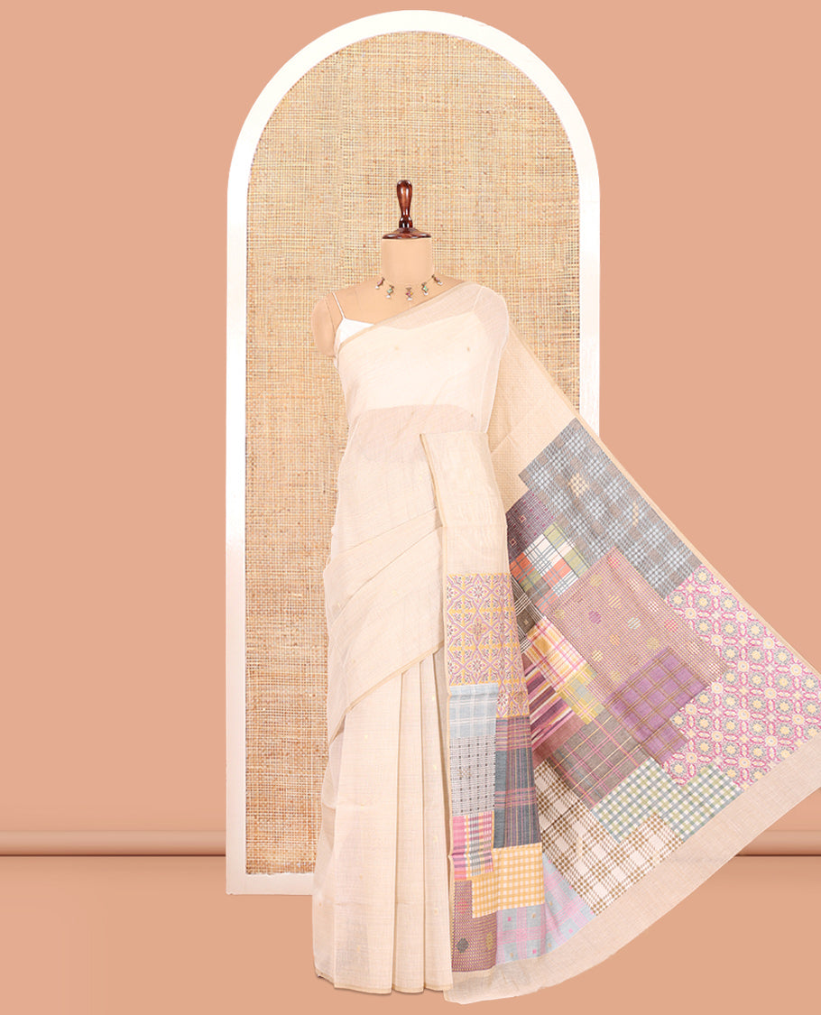 Borderless Chikku-Violet Munga Cotton Saree