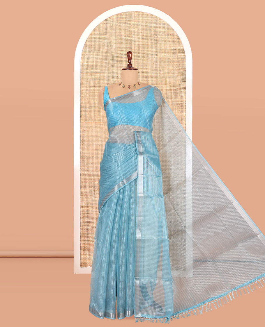 Blue Semi-Organza Chex Saree